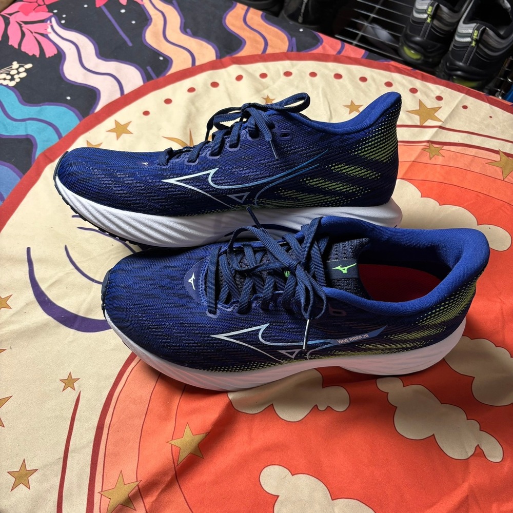 Mizuno Wave Rider 28 Mens Running Shoes Blue Lime Athletic Sneakers Size 9 Walk - Picture 3 of 11